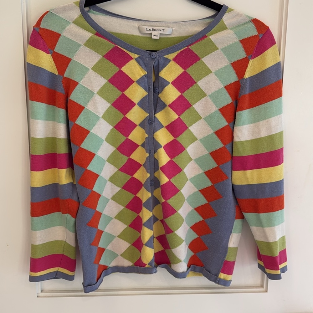 Lk Bennett Colorful Argyle Cardigan Sweater